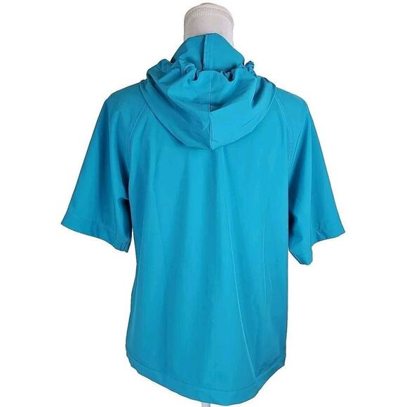 Additions by Chico's ~Size 1 (US M)~ Blue Hooded Short Sleeve Full Zip Jacket. - Picture 3 of 9